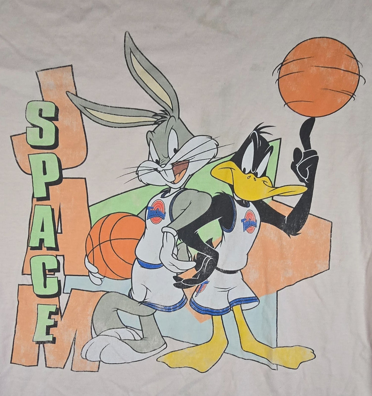 Space Jam Bugs Bunny Daffy Duck T Shirt XS Pink Basketball Looney Tunes Tee