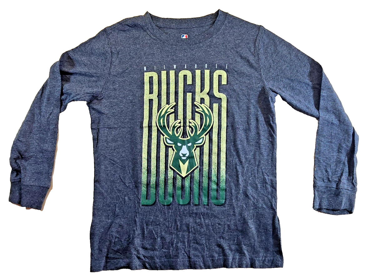 Milwaukee Bucks Youth T Shirt Large L NBA Long Sleeve Grey Basketball Kids Tee