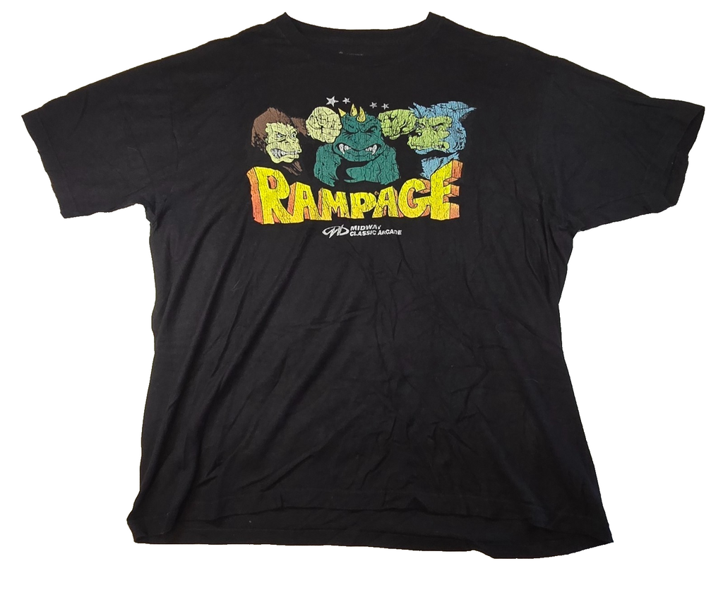 Rampage Midway Classic Arcade T-Shirt Mens XL Black Retro Gaming 100% Cotton