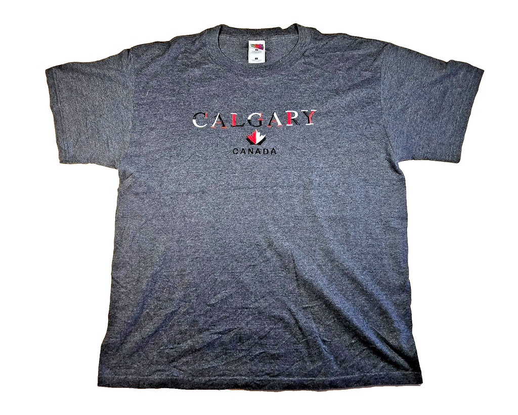 Calgary Canada T Shirt Large L Grey Fruit Of The Loom Embroidered Maple Leaf
