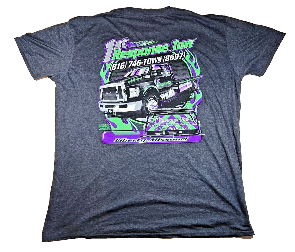 1st Response Tow Truck T Shirt Graphic Tee Liberty Missouri Flames Auto Size Unk