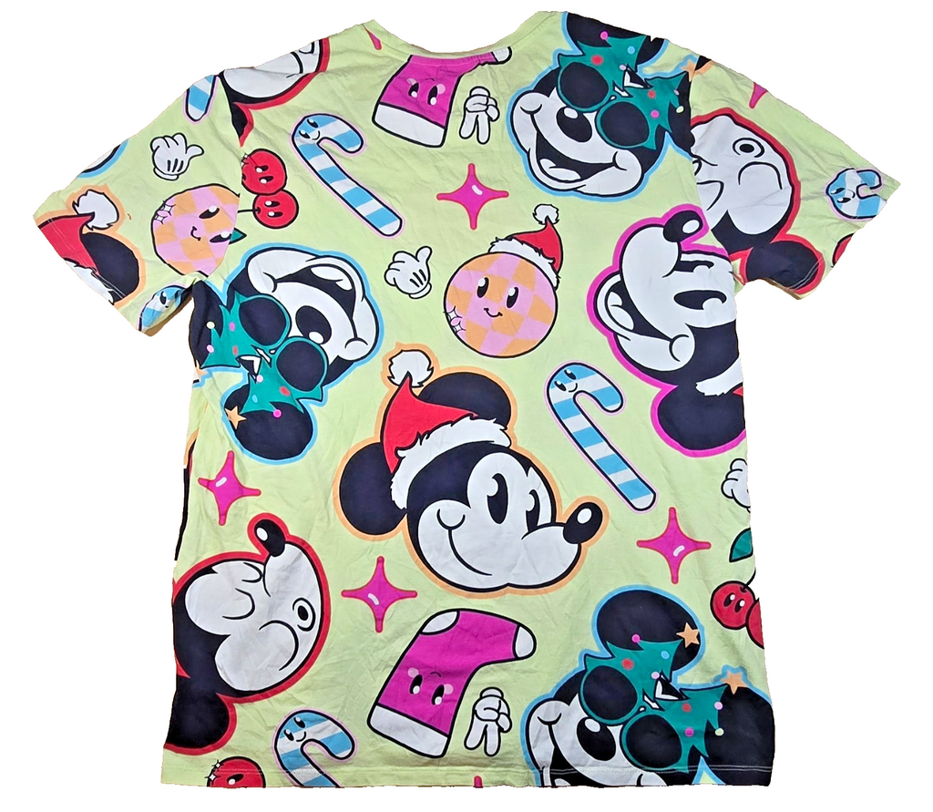 Disney Mickey Mouse Christmas T-Shirt Xmas All Over Print Colourful Size XL