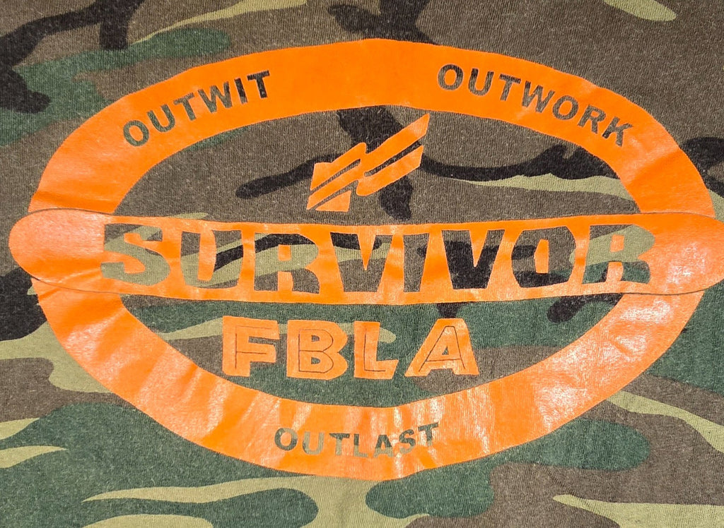Vintage Survivor FBLA Camo T Shirt Single Stitch Camouflage Graphic Tee Retro LG