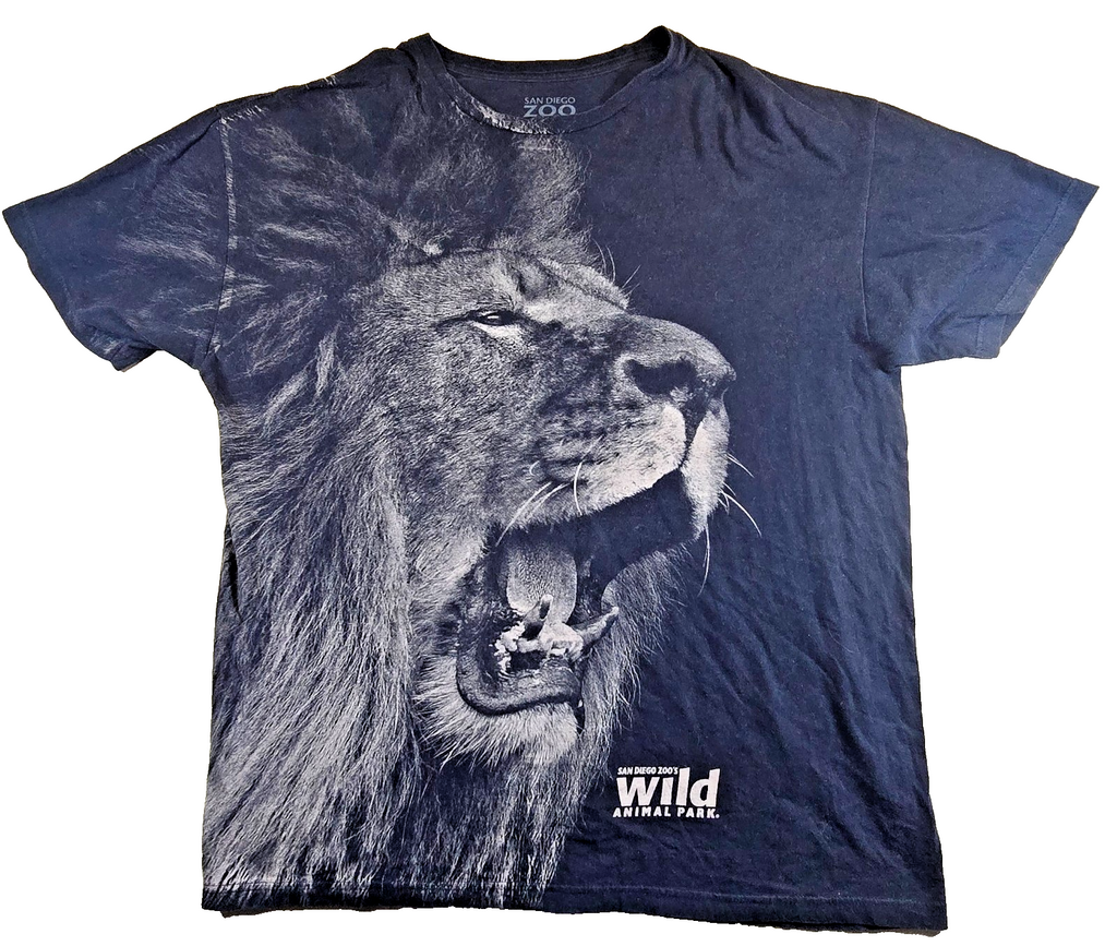 San Diego Zoo Wild Animal Park Lion T Shirt XL Black Big Cat Graphic 100% Cotton