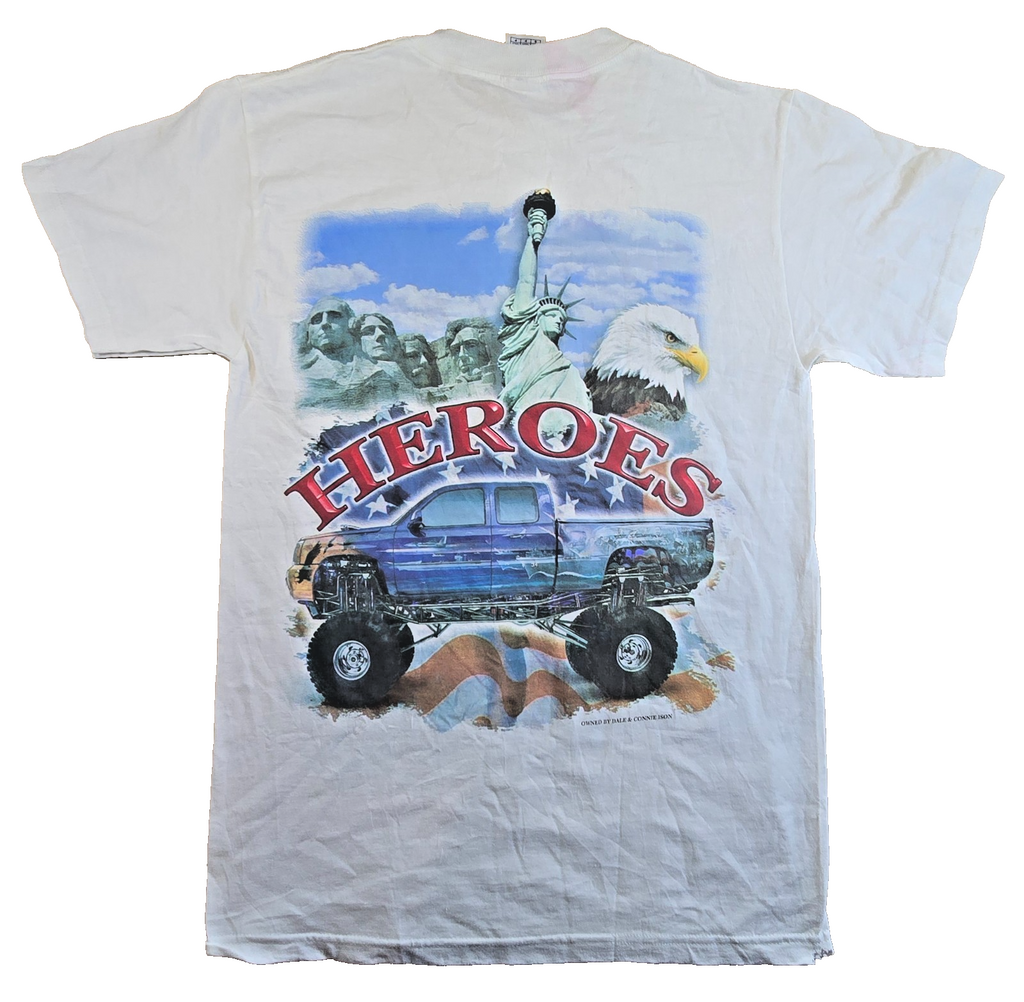 Heroes American USA T Shirt Small S White Monster Truck Eagle Patriotic Tee