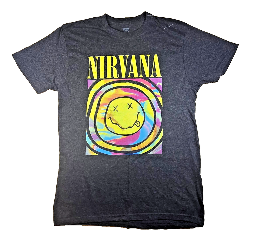 Nirvana Band T Shirt Mens Large Smiley Face Kurt Cobain Grunge Rock Music Tee