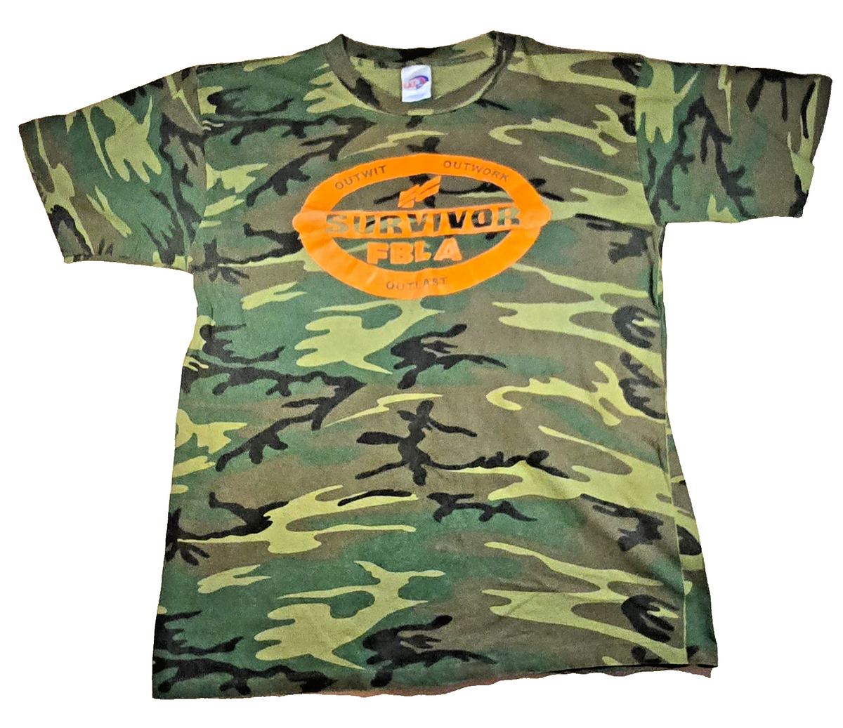 Vintage Survivor FBLA Camo T Shirt Single Stitch Camouflage Graphic Tee Retro LG