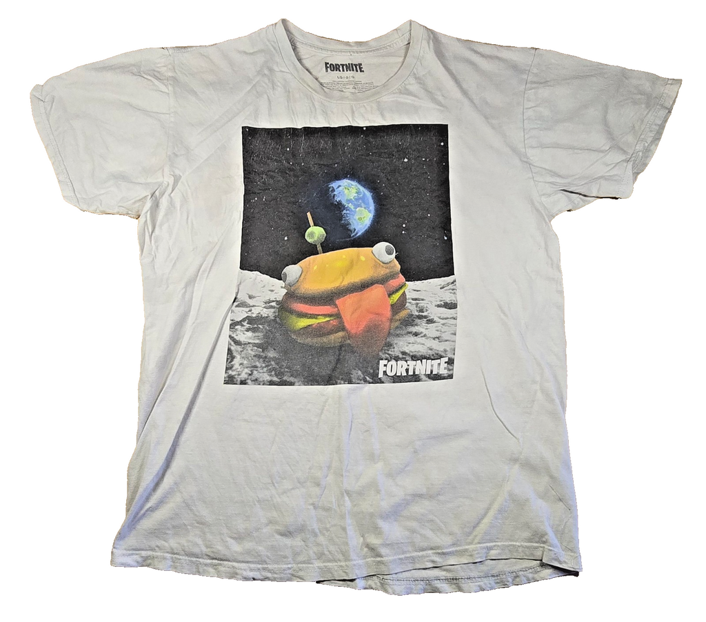 Fortnite T Shirt Large L White Durr Burger Moon Gaming Epic Games Graphic Tee