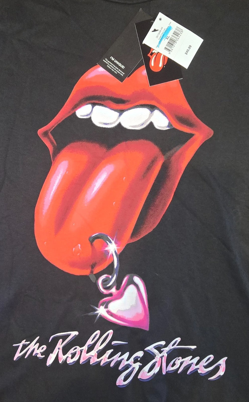 The Rolling Stones T Shirt Tongue Logo Rock Band Tee Black New With Tags Size XL