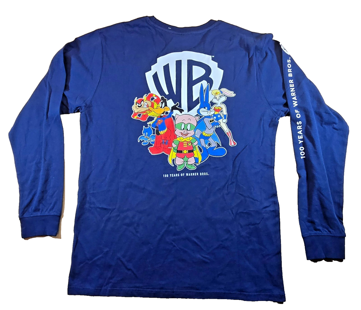 Warner Bros 100 Years T Shirt XL Navy Long Sleeve Movie World NWT Looney Tunes