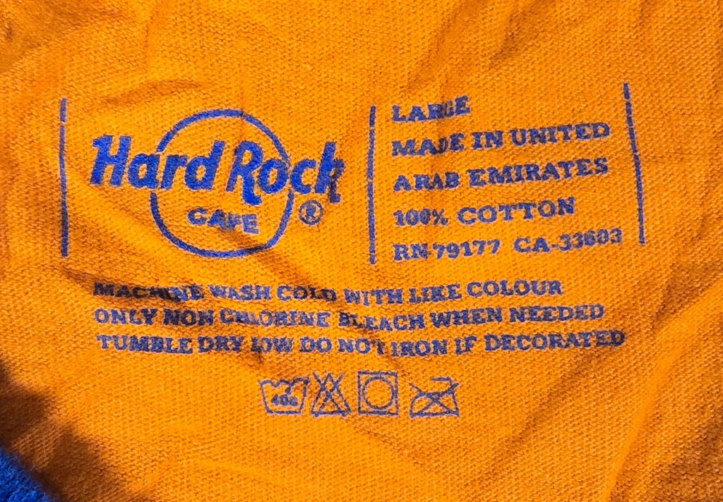 Hard Rock Cafe Amsterdam T Shirt Large Orange Blue Logo Netherlands Souvenir Tee
