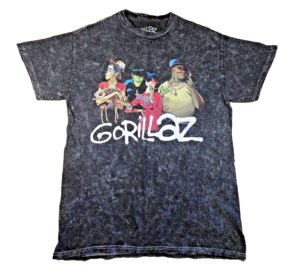Gorillaz T Shirt Small Medium S M Black Acid Wash Band Music Graphic Tee
