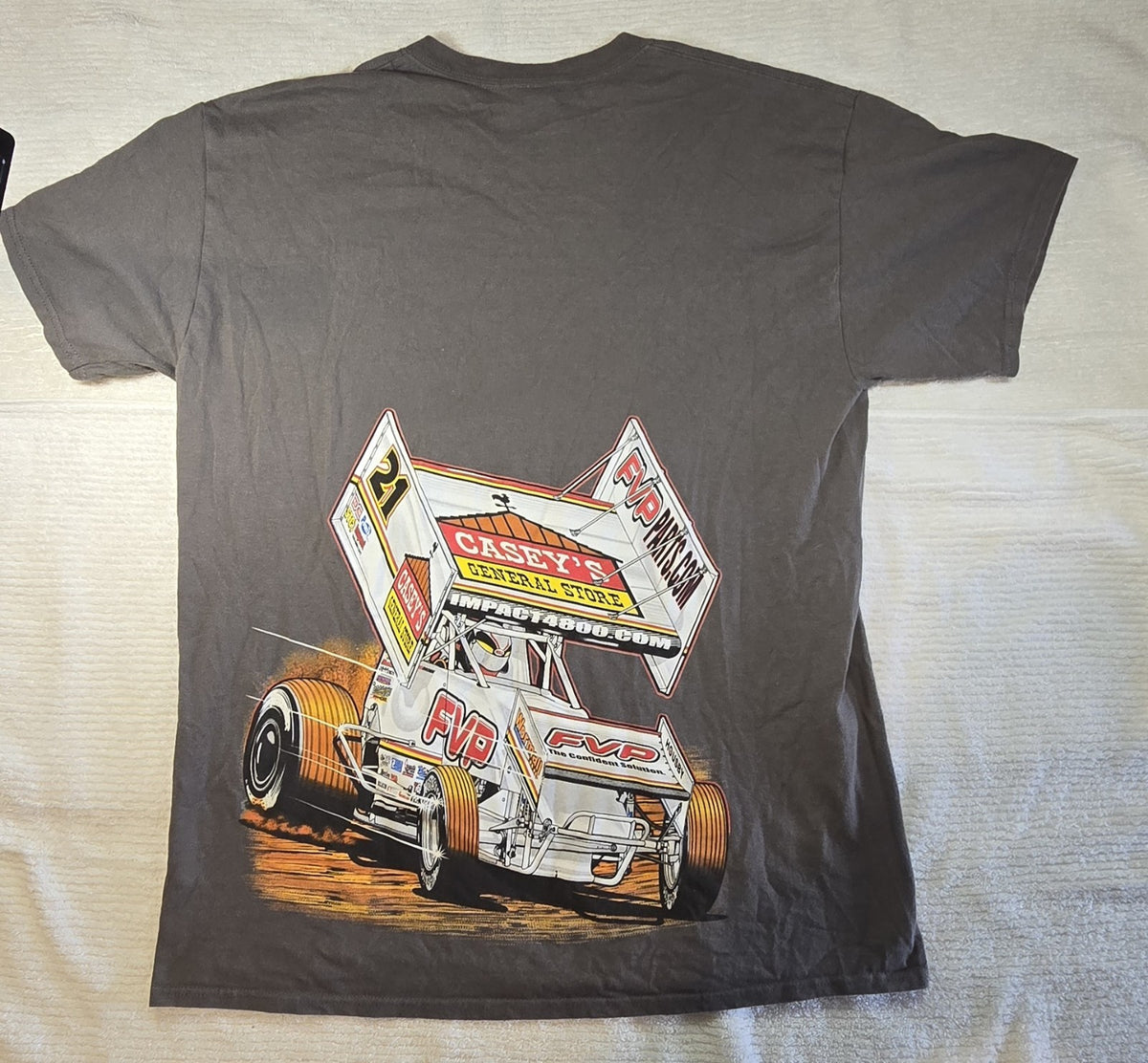 Gildan Ultra Cotton Grey Cotton Motor Racing Shirt Size L "21 Brown" FVP Casey's