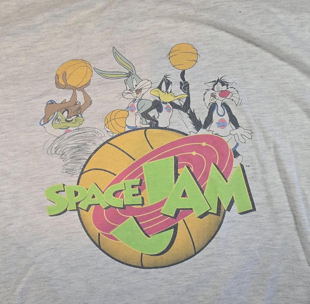 Space Jam Looney Tunes T Shirt Bugs Bunny Taz Daffy Duck Graphic Tee Grey Medium