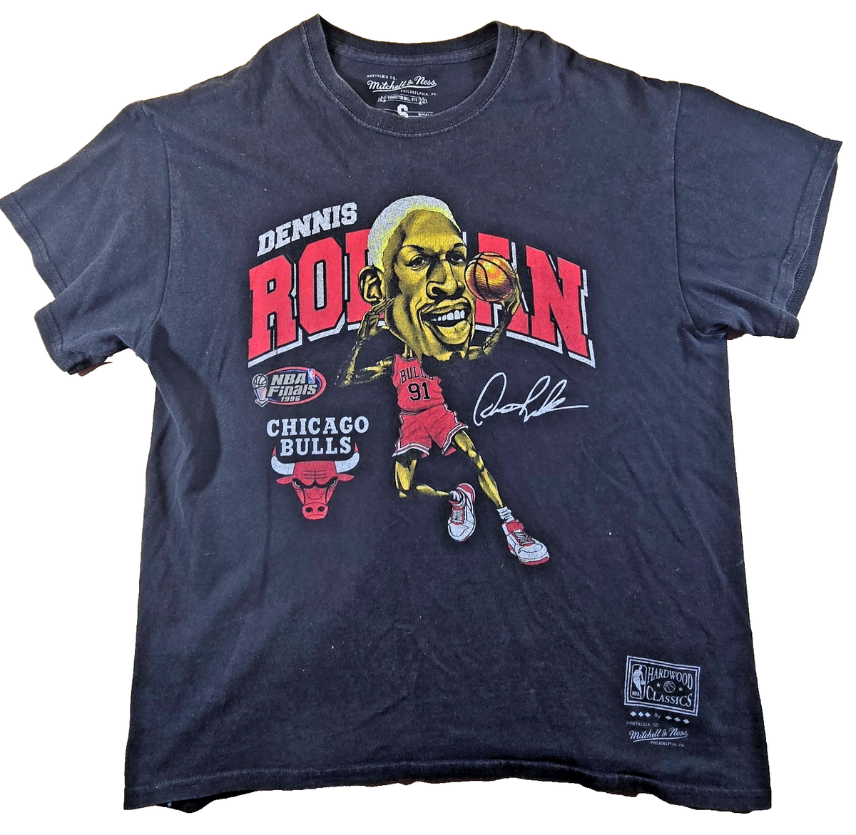 Dennis Rodman Chicago Bulls T Shirt Small S Mitchell & Ness NBA Finals 1996 Tee