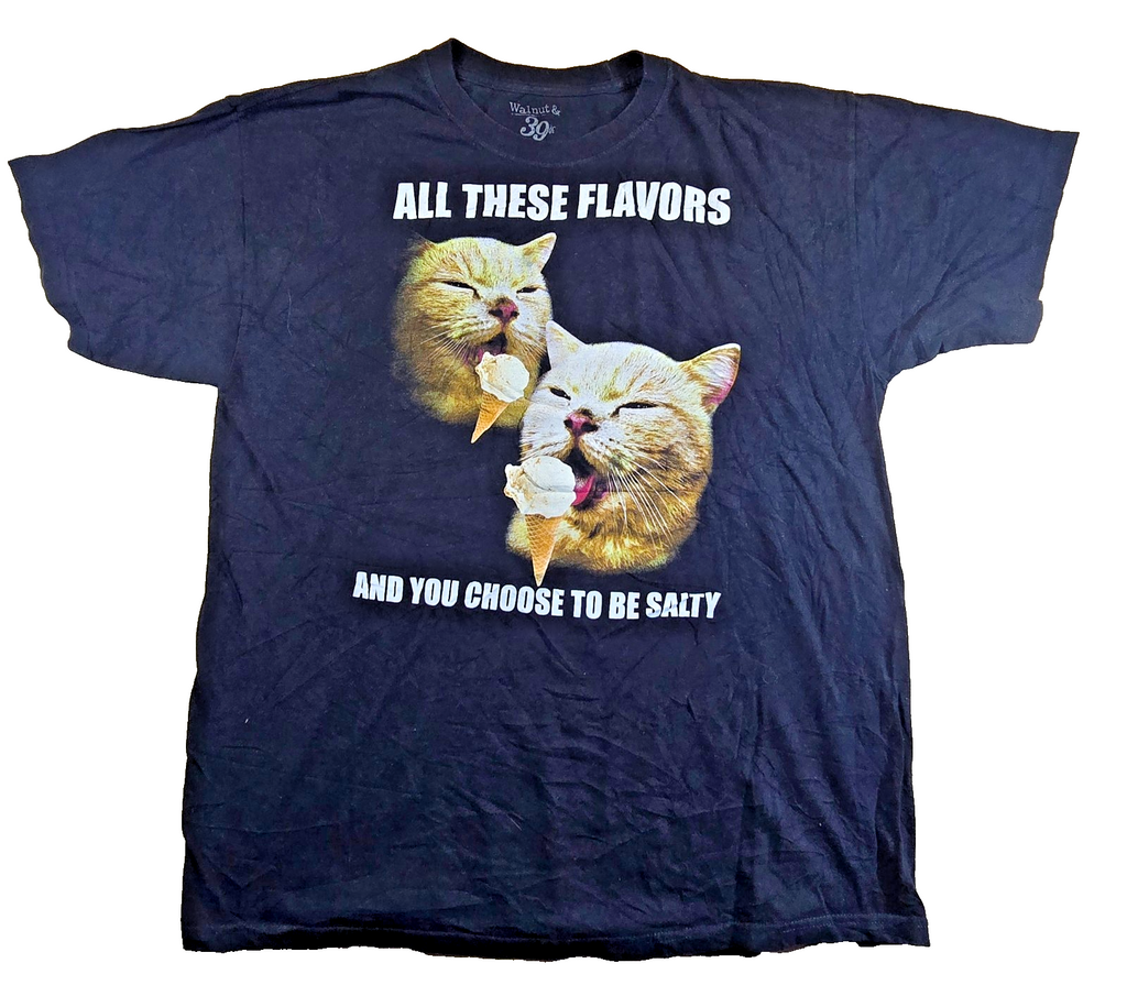 Walnut & 39th Cat T Shirt Large L Black Funny Salty Ice Cream Meme Graphic Tee