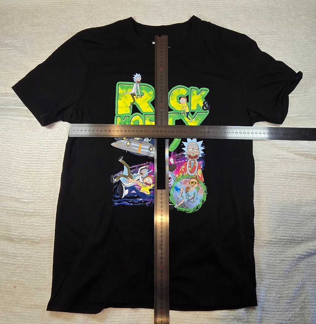 Rick and Morty T-Shirt Mens Medium Black Cartoon Graphic Tee Adult Swim Cotton