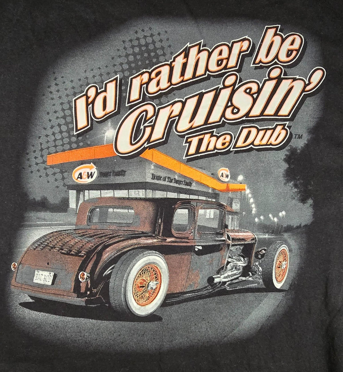 A&W Cruisin The Dub Hot Rod T Shirt Black Classic Car Graphic Tee Approx Large