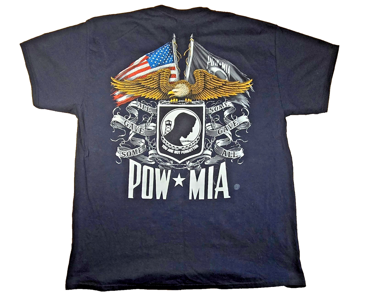 POW MIA T Shirt Large L Black American Flag Eagle Military Veteran Graphic Tee