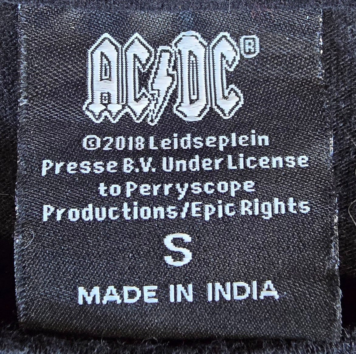 AC/DC Back In Black T Shirt Small S Black 2018 Official Licensed Rock Band Tee