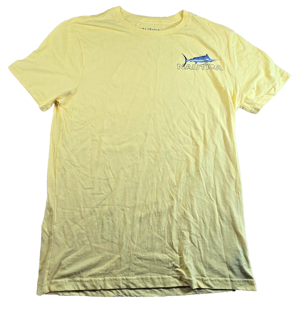 Nautica T Shirt Medium Yellow Fishing Marlin Sailfish Graphic 100% Cotton Tee Me
