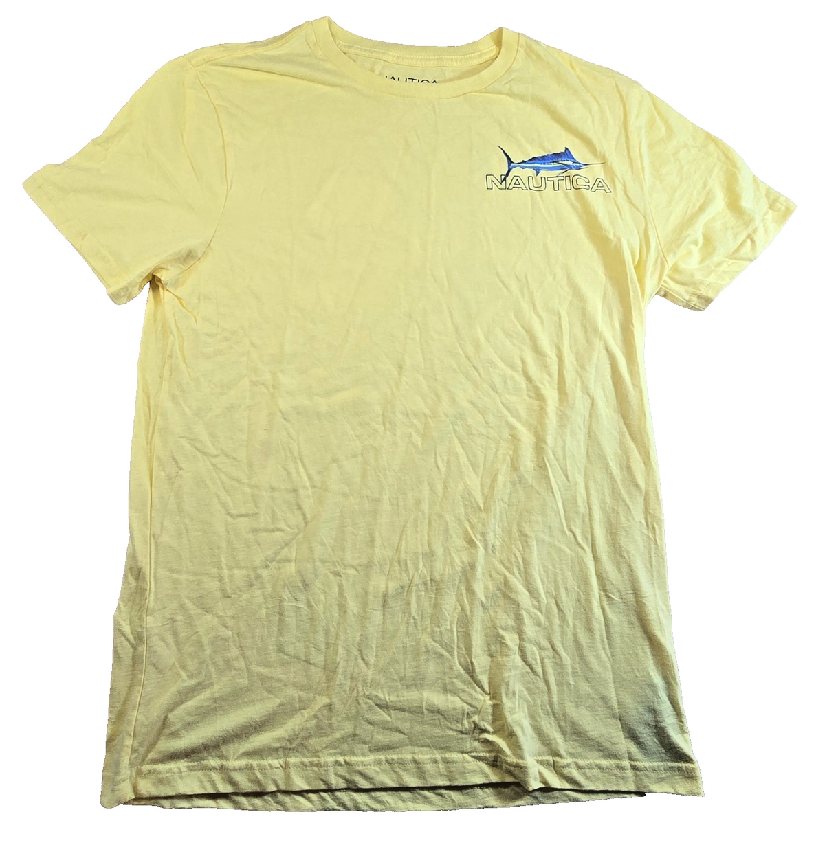 Nautica T Shirt Medium Yellow Fishing Marlin Sailfish Graphic 100% Cotton Tee Me