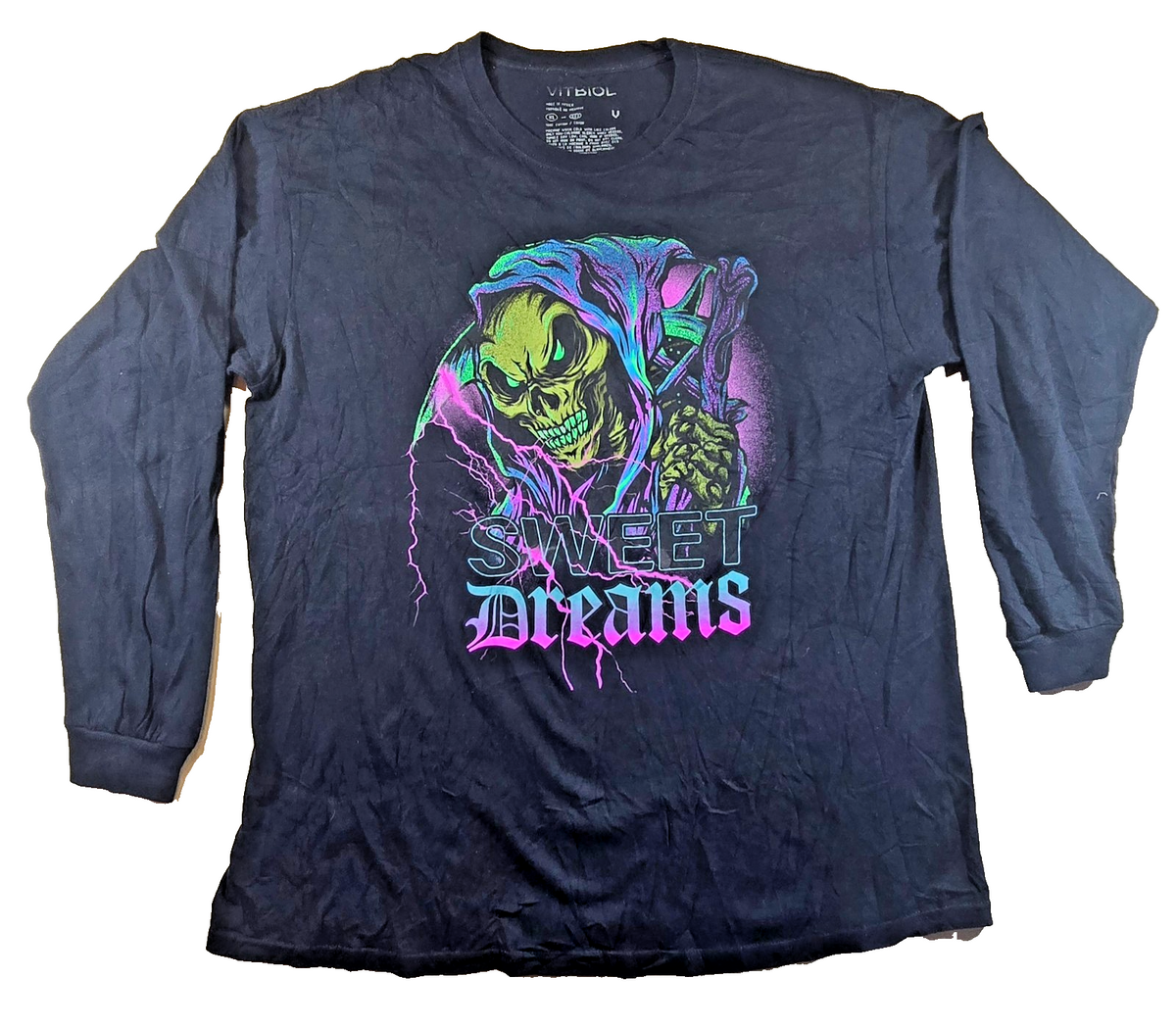 Vitriol Sweet Dreams T Shirt Black XLG L Long Sleeve Grim Reaper Skull Graphic