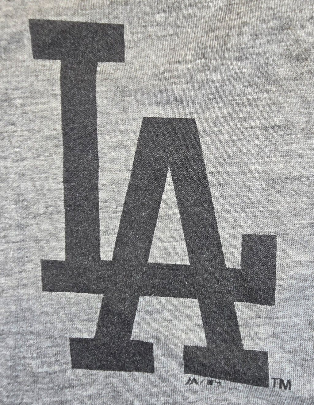LA Dodgers T Shirt Small S Grey Majestic MLB Baseball Double Sided Logo Tee