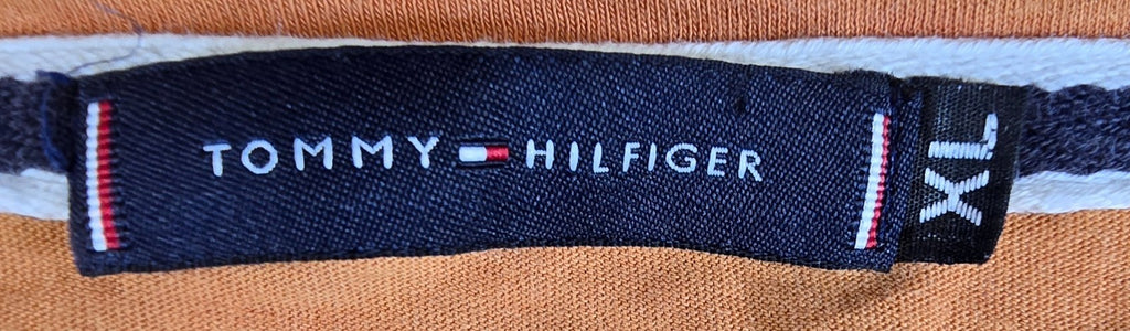 Tommy Hilfiger T Shirt XL Orange Logo Graphic Flag Spellout Mens Tee