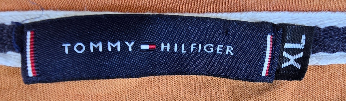 Tommy Hilfiger T Shirt XL Orange Logo Graphic Flag Spellout Mens Tee
