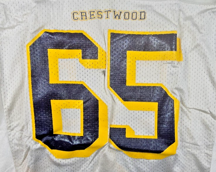 Crestwood #65 American Football Jersey Russell Athletic Grey Yellow Vintage Styl