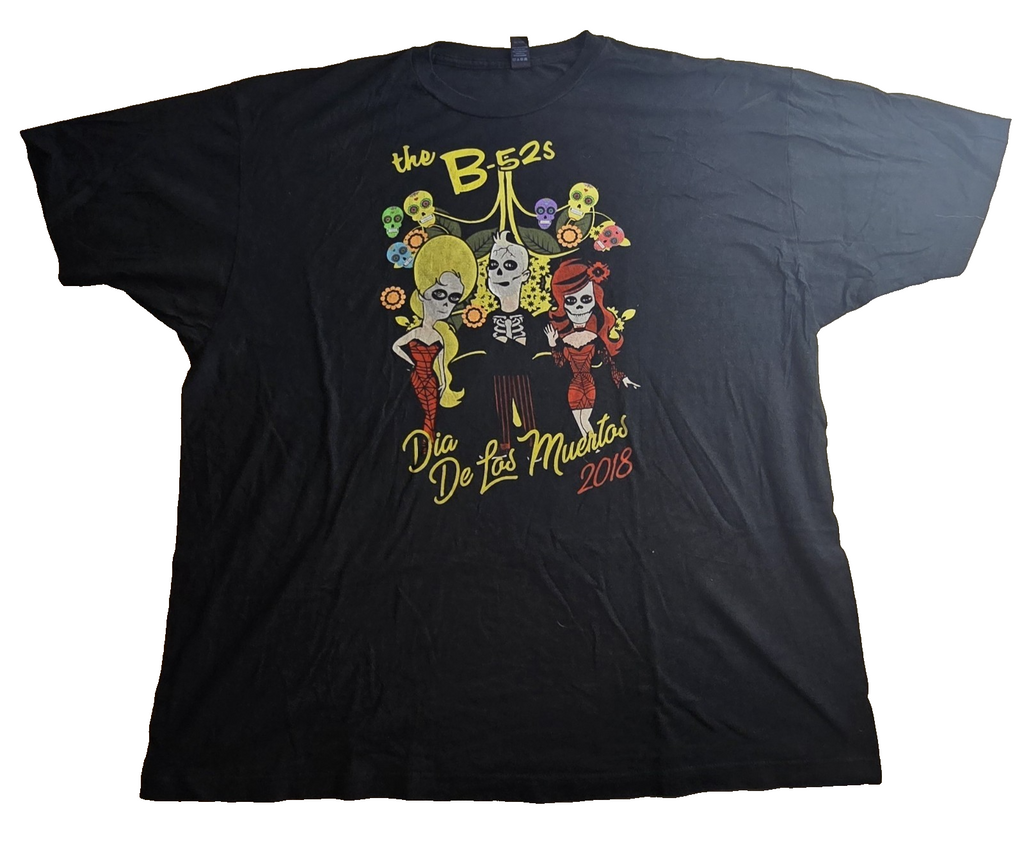 Men's The B-52s Dia De Los Muertos 2018 Skulls Graphic Print Black T-Shirt XXL