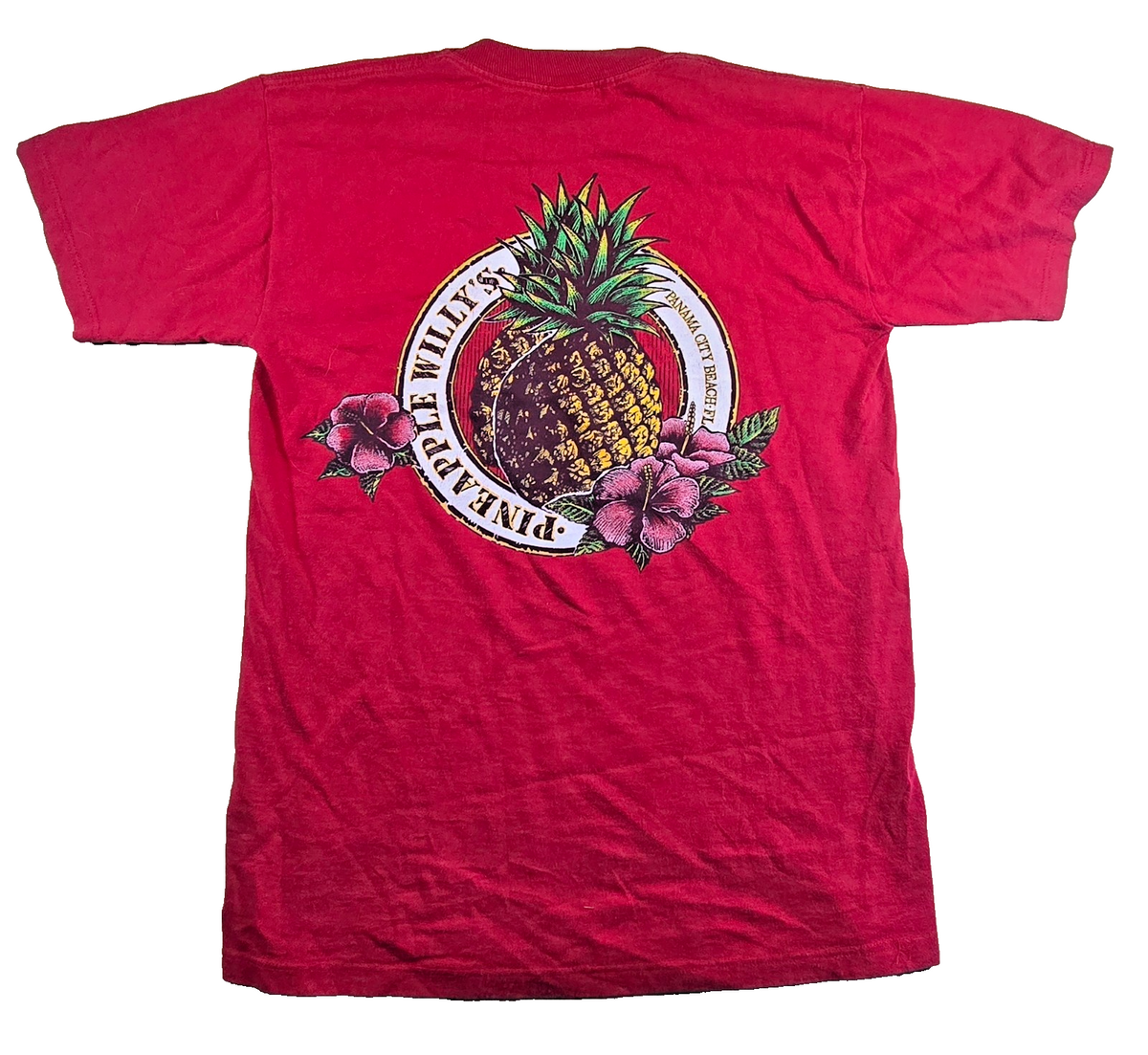 Jerzees Pineapple Willy's T Shirt Small S Red Panama City Beach USA 100% Cotton