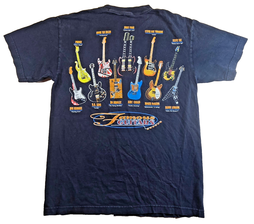 Famous Guitars T Shirt Medium Black Hendrix Prince Cobain Van Halen Rock Music M
