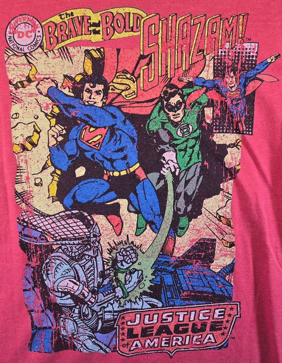 DC Comics Superman Green Lantern Justice League T Shirt Pink Cut Tag Approx M