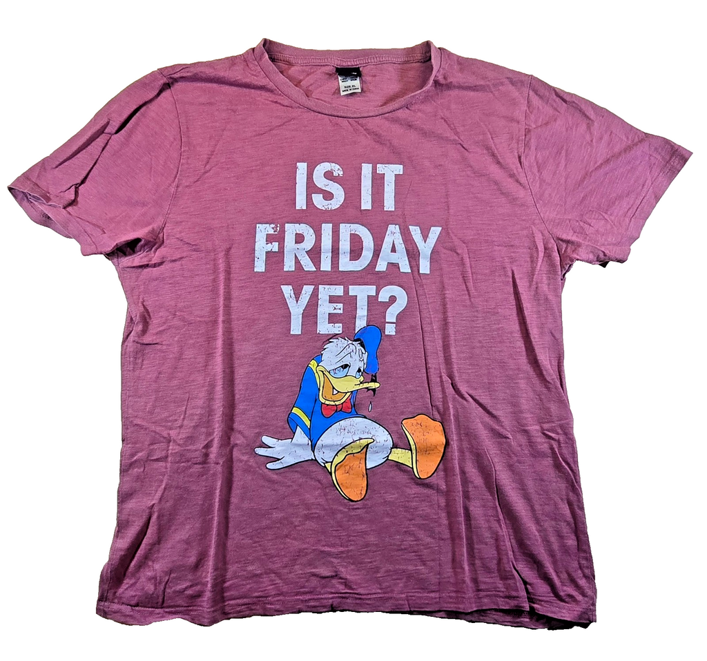 Disney Donald Duck T Shirt XL Pink Is It Friday Yet Funny Cartoon Graphic Tee