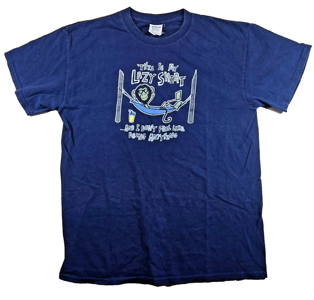 Gildan Heavy Cotton Lazy Shirt T Shirt Medium Navy Funny Monkey Hammock Tee