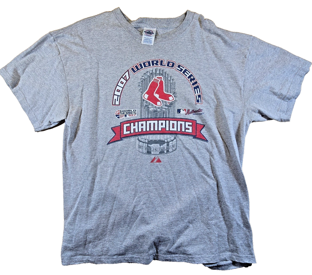 Boston Red Sox 2007 World Series Champions T Shirt Large L MLB Majestic Grey