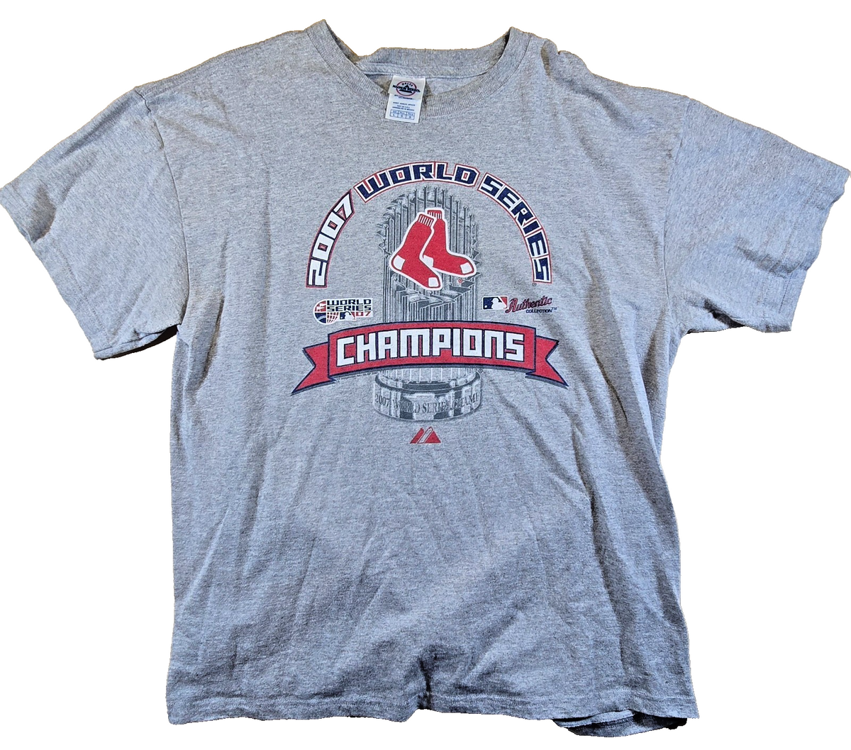 Boston Red Sox 2007 World Series Champions T Shirt Large L MLB Majestic Grey