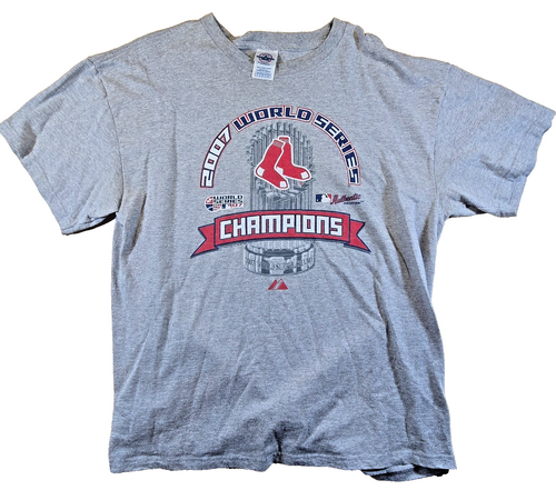 Boston Red Sox 2007 World Series Champions T Shirt Large L MLB Majestic Grey