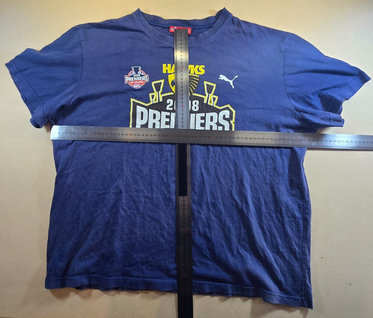 Hawthorn Hawks 2008 AFL Premiers T Shirt Puma Tasmania Blue Size L Football
