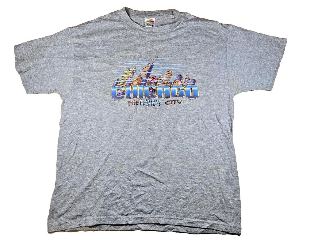 Fruit Of The Loom Best Chicago Windy City T Shirt Large L Grey USA Vintage Style