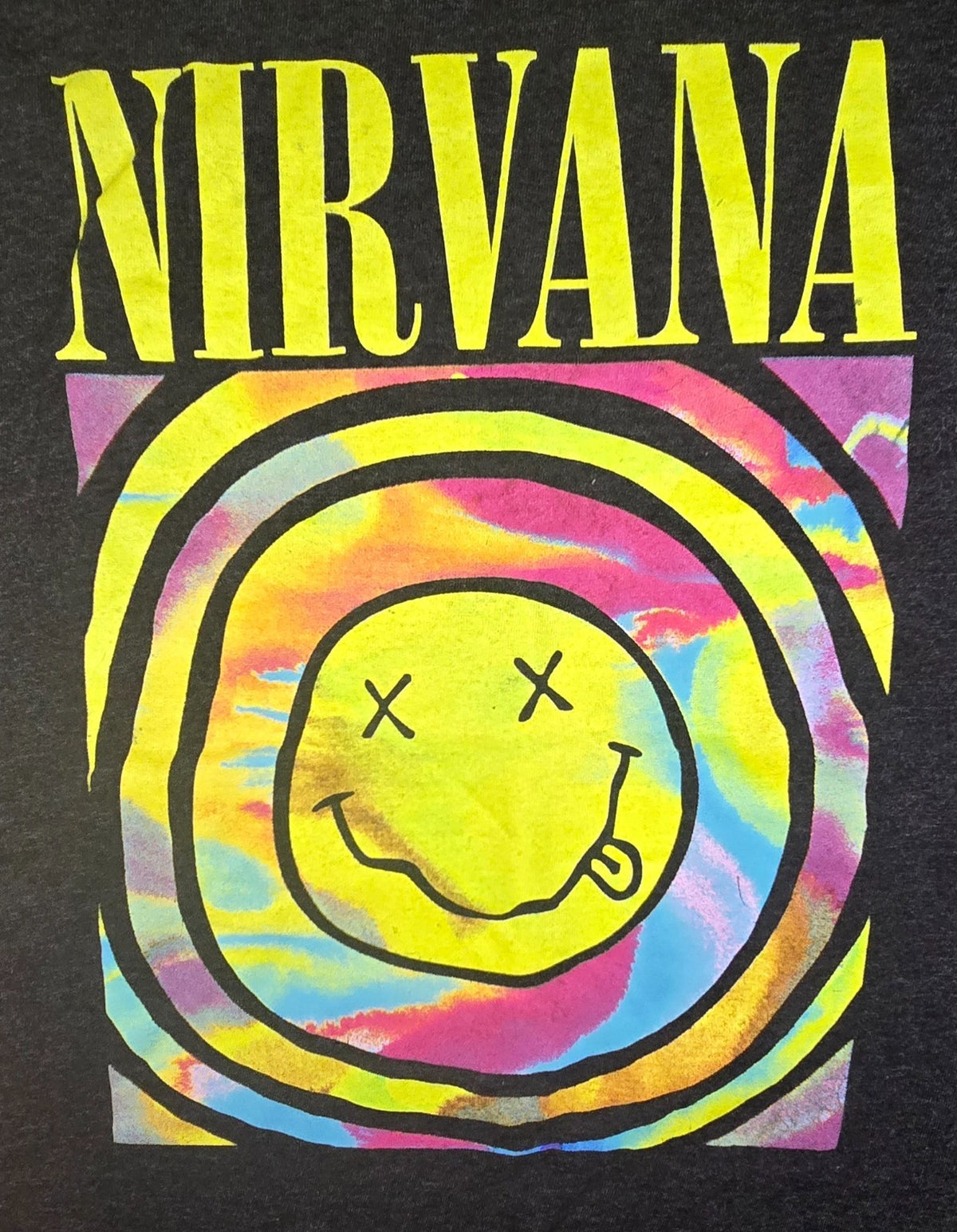 Nirvana Band T Shirt Mens Large Smiley Face Kurt Cobain Grunge Rock Music Tee