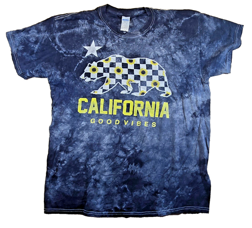 California Good Vibes T Shirt Large L Gildan Tie Dye Bear Sunflower Graphic