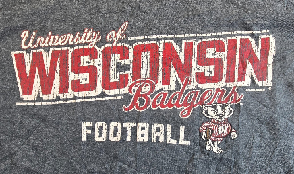 Wisconsin Badgers Football T Shirt Large L Gildan Grey NCAA College USA Tee