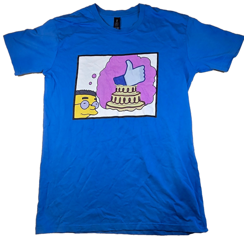 Bart Simpson T Shirt Facebook Like Cake Graphic Tee Blue Colour Funny Parody MED