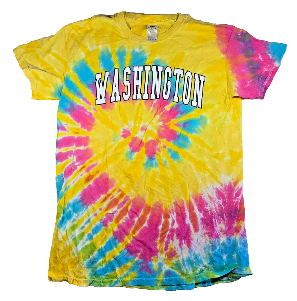 Washington T Shirt Medium M Tie Dye Colortone Yellow Pink Blue Graphic Tee