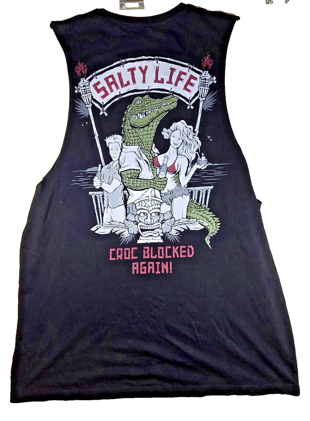 Salty Life XL Black Sleeveless Tank Top Croc Blocked Again Alligator Graphic Tee