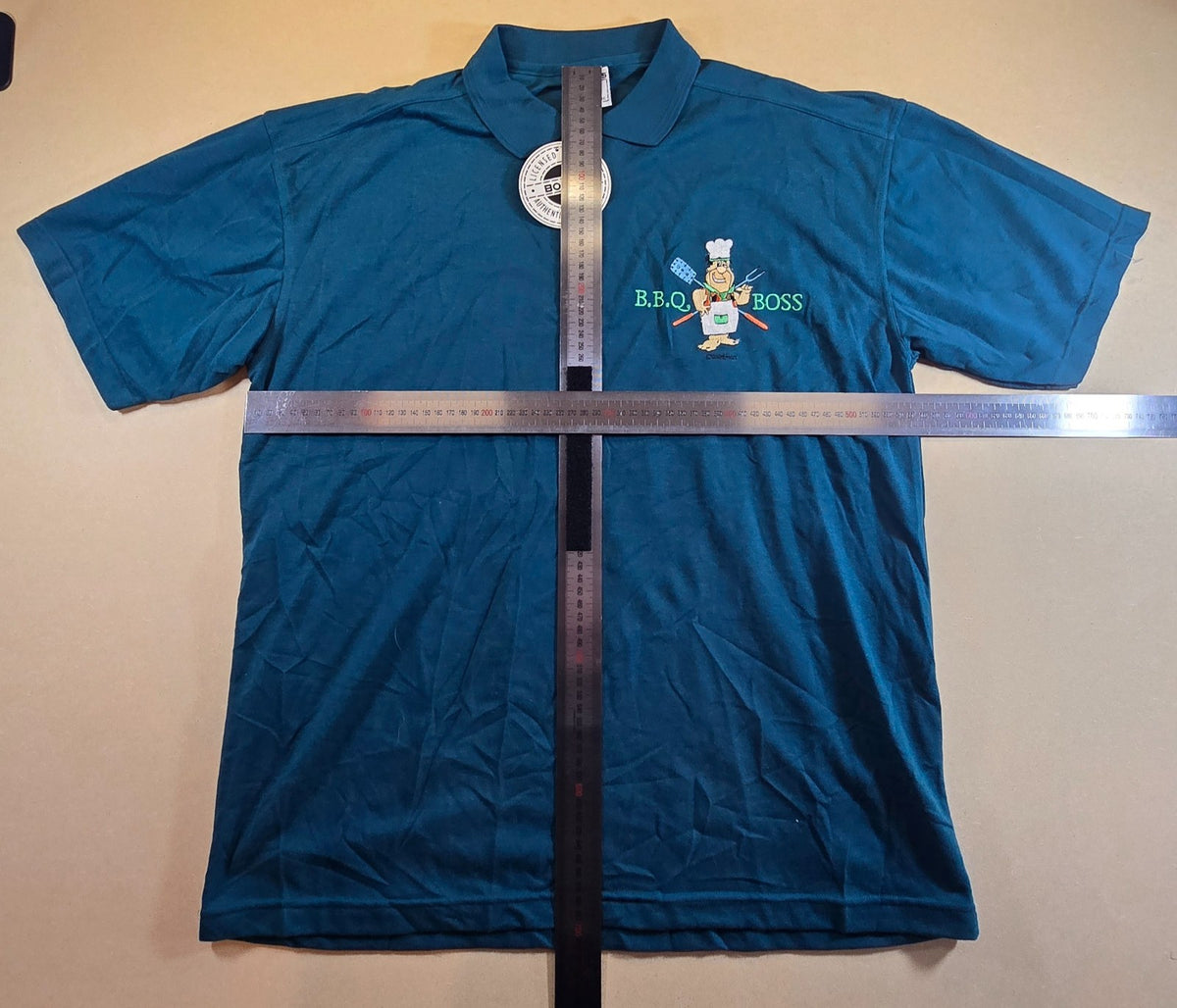 Bonds BBQ Boss Polo Shirt Large L Blue Barbecue Chef Licensed Graphic NWT
