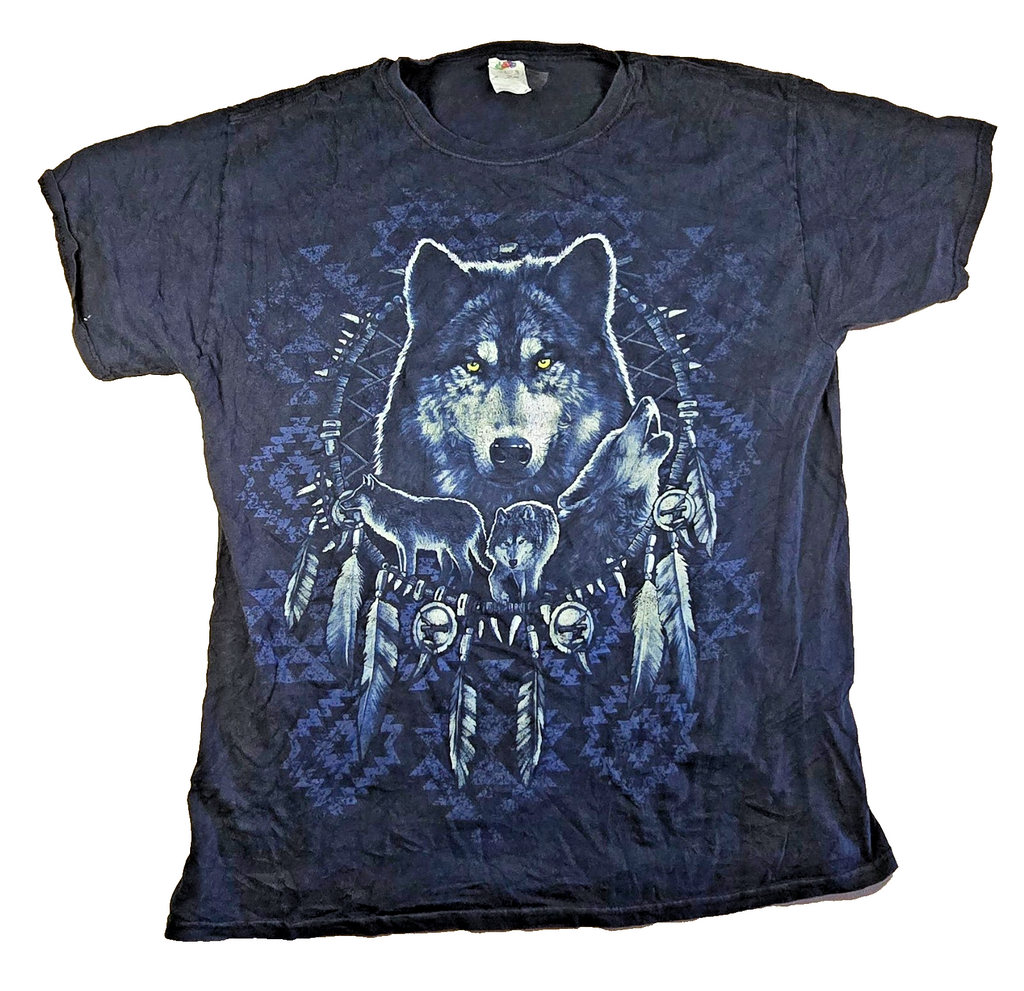 Wolf T Shirt Large L Black Fruit Of The Loom Dreamcatcher Native Style Tee LGE